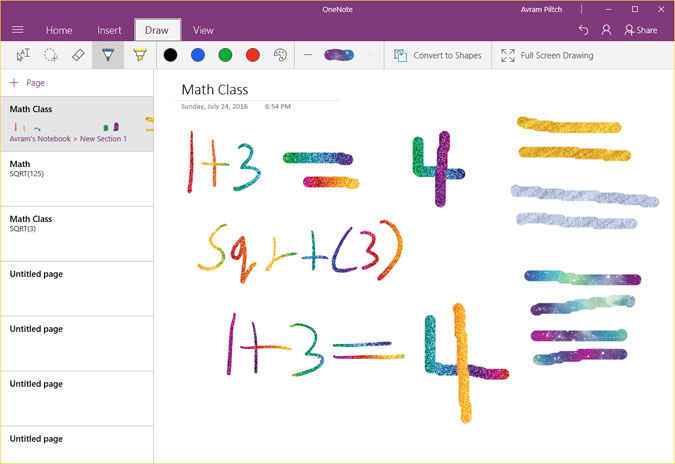onenote ink effects