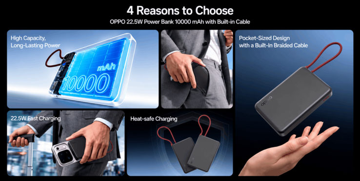 أوبو تطلق شاحنا محمولة ببطارية سعة 10000 ميلي أمبير وكابل مدمج وشحن سريع بسعر اقتصادي