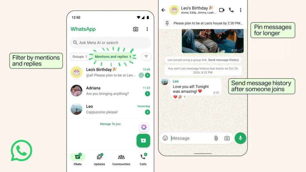 واتساب يطلق ميزات جديدة تشمل حالات مخصصة للمجموعات وتحسينات للمحادثات الجماعية